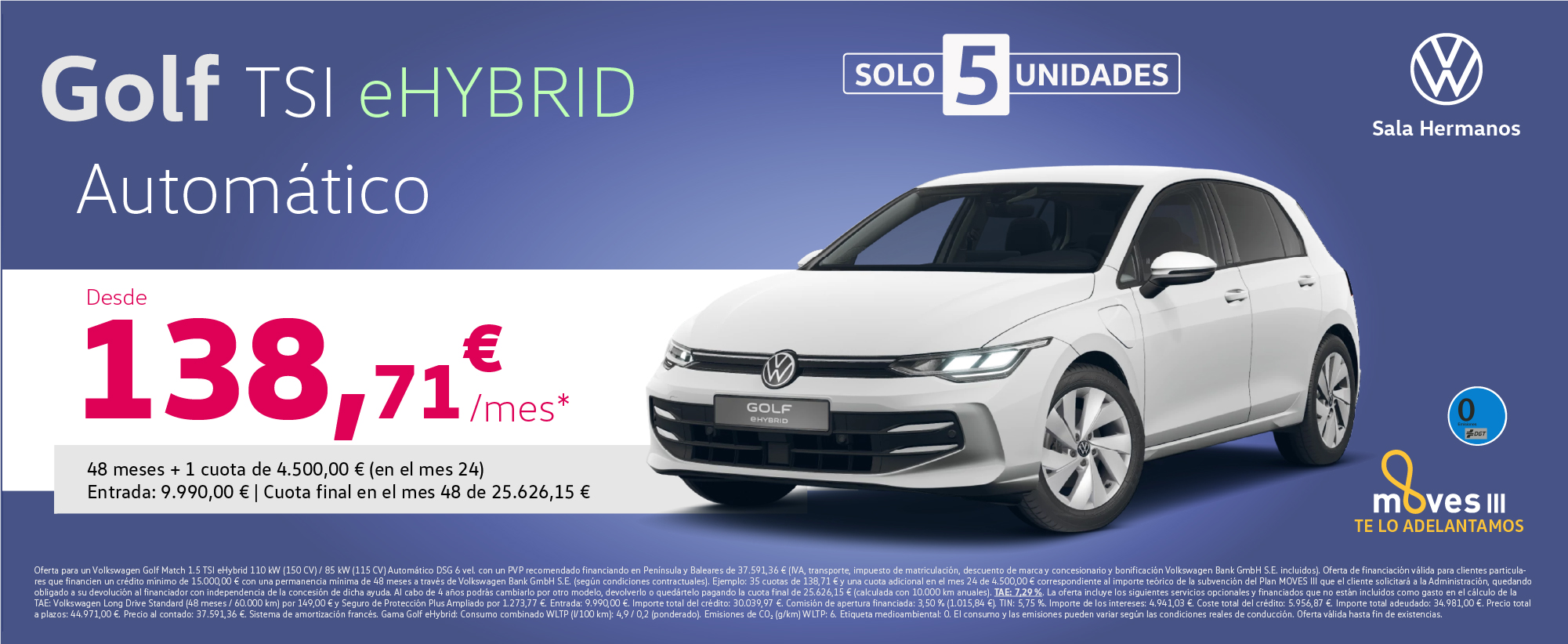 ¡Sólo este mes! Golf Match eHybrid Automático por 138,71€/mes*